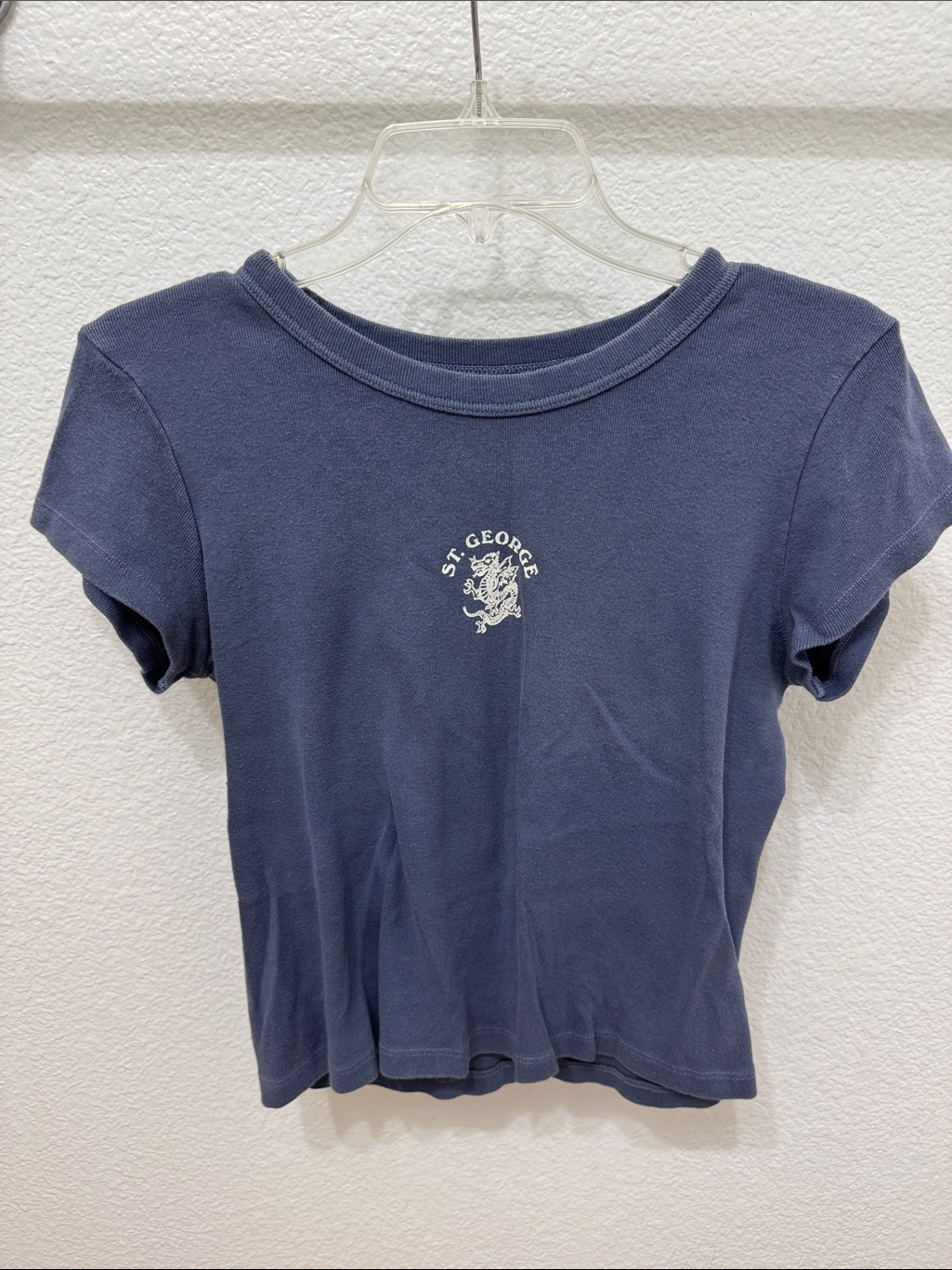 Brandy Melville Navy Blue Short Sleeve Tee With White Crest